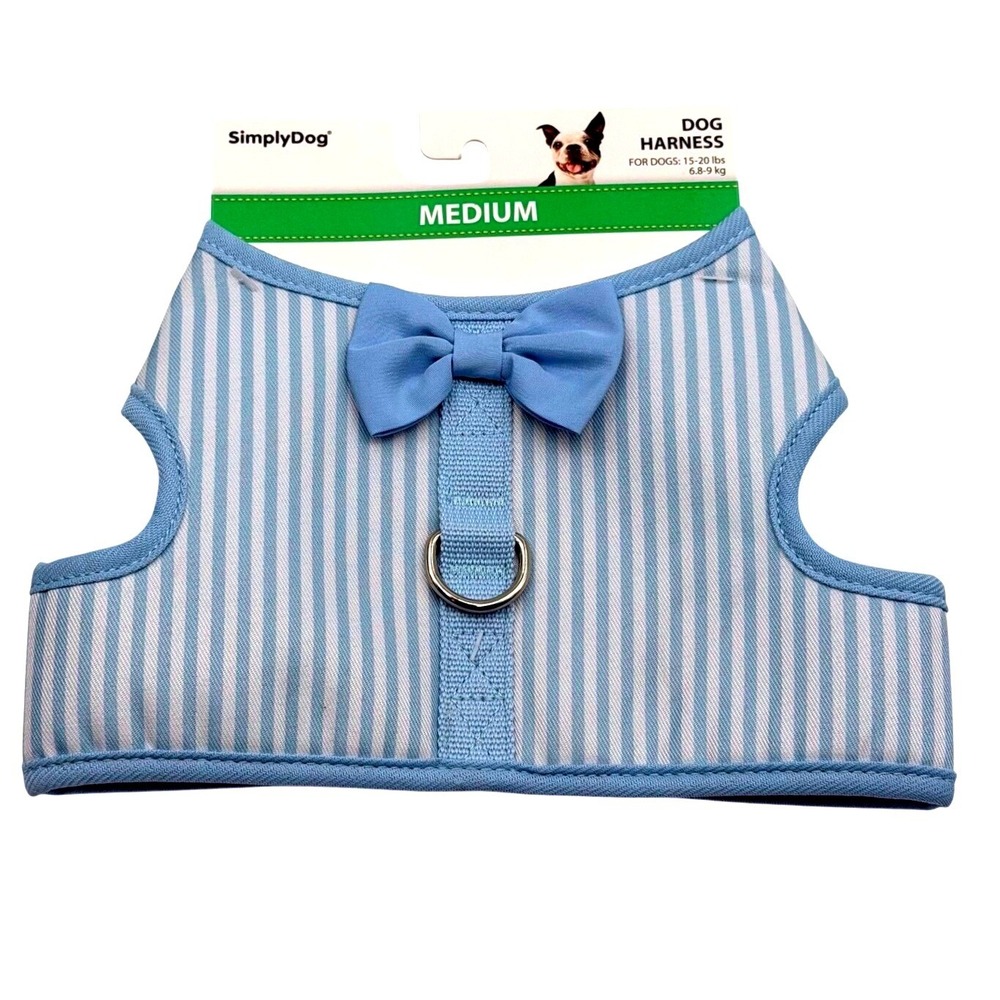 SimplyDog Blue White Striped Bow Dog Harness Medium 15-20 lbs  NEW